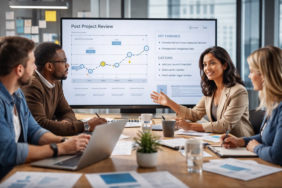 AI for Post-Project Reflection and Review: Structured Debriefs Without Bias